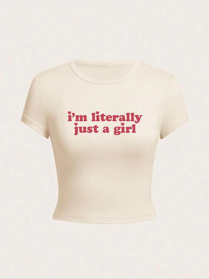 Women'S Letter Print round Neck Graphic Tee, Vintage Trendy Casual Soft Shortsleeve T-Shirt for Daily Wear, Graphic Tees, Lady Comfort Summer Outfit