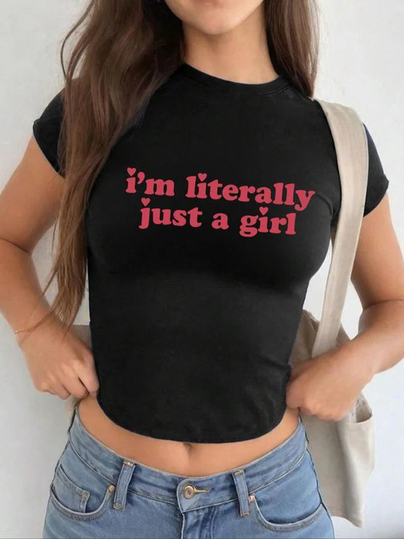 Women'S Letter Print round Neck Graphic Tee, Vintage Trendy Casual Soft Shortsleeve T-Shirt for Daily Wear, Graphic Tees, Lady Comfort Summer Outfit