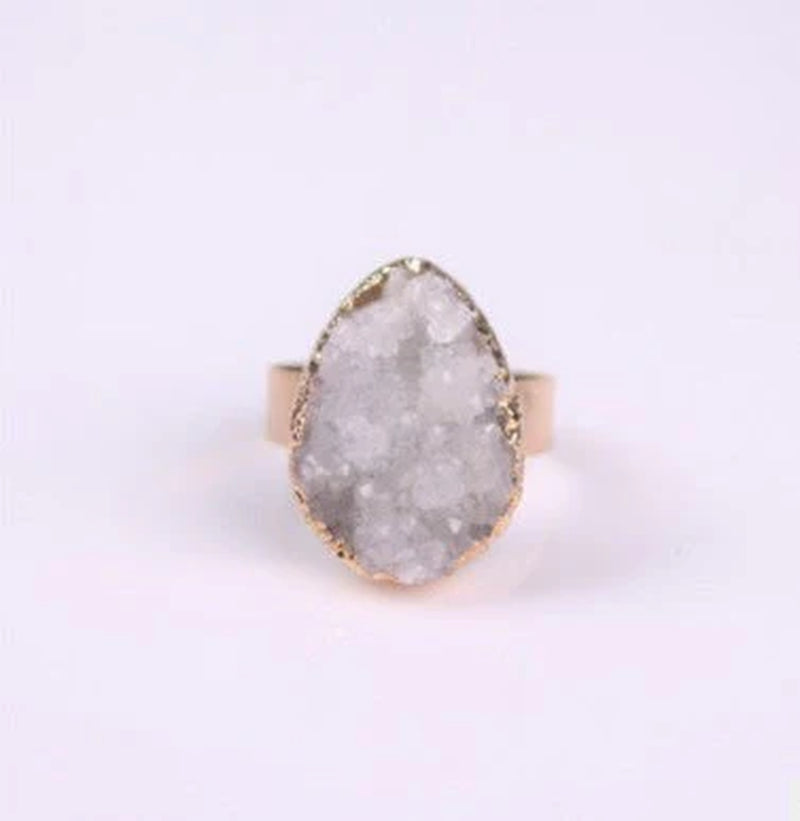 Natural Stone Agate Crystal Bud Women Rings Rose Vintage Rings