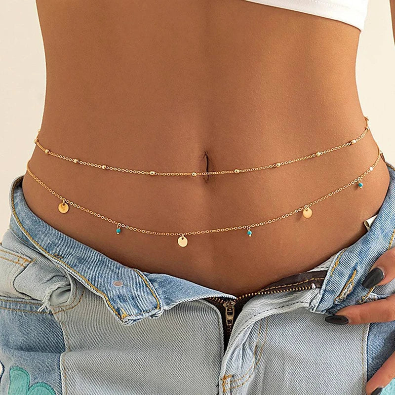 Sexy Double Thin Chain Women'S Waist Chain Charming Butterfly Stainless Steel Belly Chain Summer Beach Bikini Body Jewelry